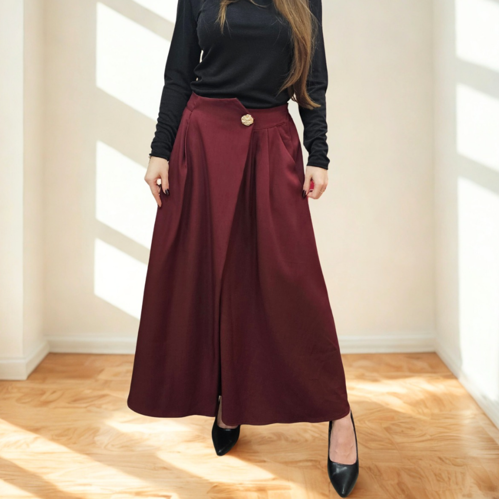 Dlouhá áčková sukně MARIZA bordó3